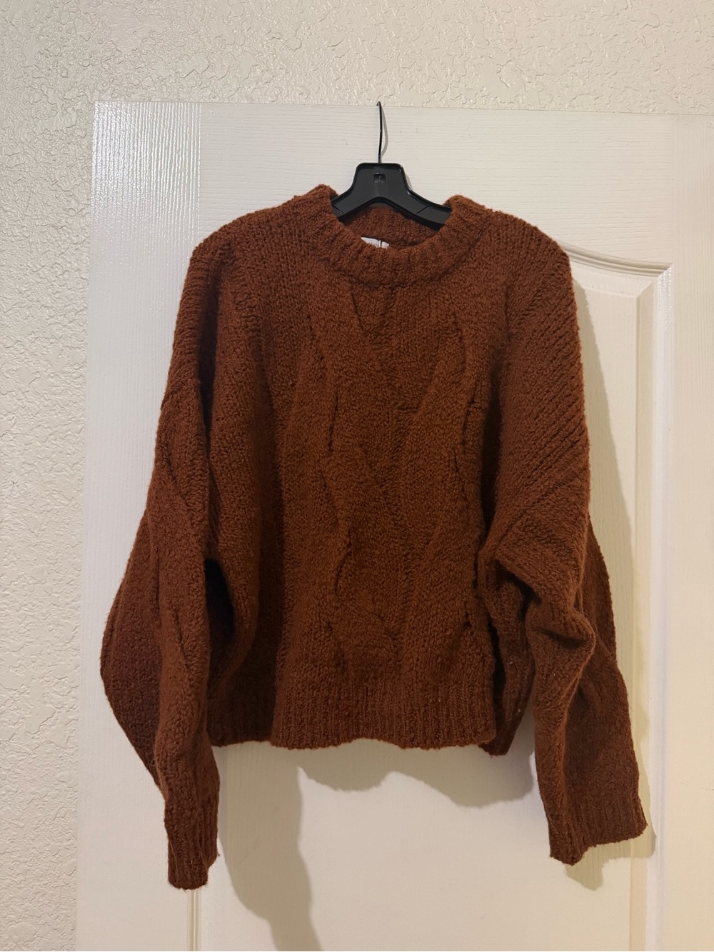Iris & Ink 100% Virgin Wool 3XL Cozy Cable Knit Women's Sweater in Rust Brown